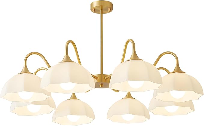 8 Lights Gold Sputnik Chandelier Light Fixture Large Mid Century Large Milk Glass Sputnik Pendant Lights Kitchen Island Modern Farmhouse Semi Flush Mount Chandelier Hanging Lamp MPL13-8 GD