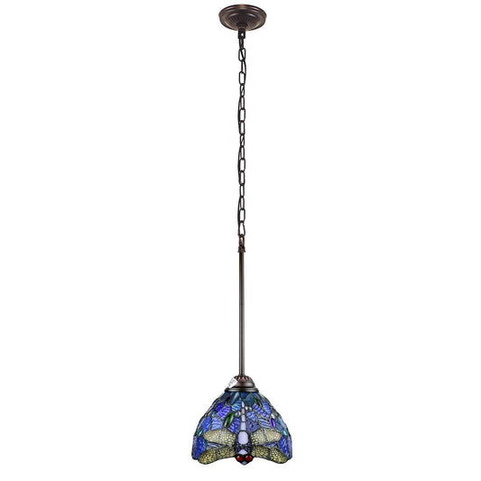 Chloe Lighting Mini-Pendant - Tiffany-Style Dragonfly, 1 Light, 8in Wide, Multicolor, Model CH3T524BD08-DP1