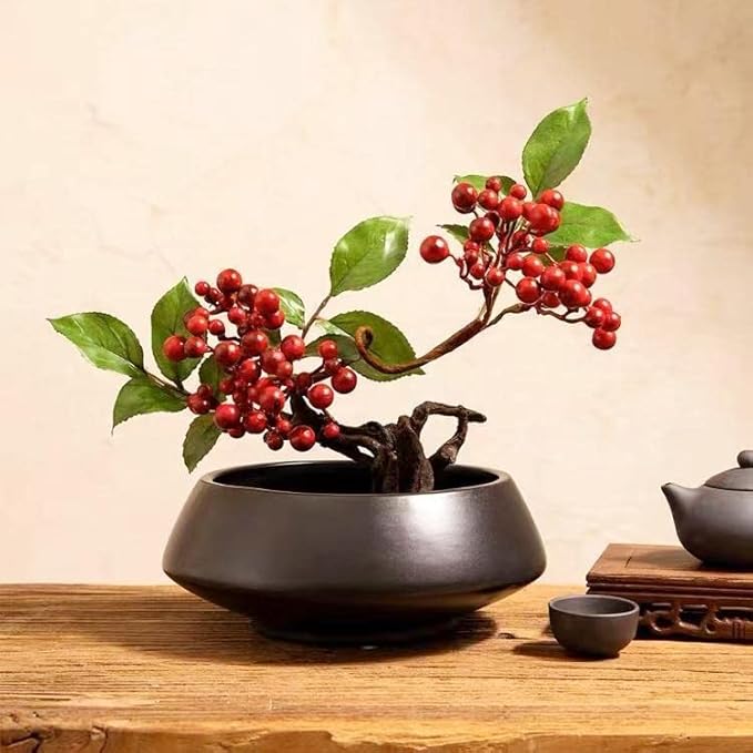Ceramic Flower Pot Flower Arrangement Set Japanese Ikebana Floral Art Supplies Handmade Flower Bowl Decorative Flower Vase for Centerpieces (Large Black)