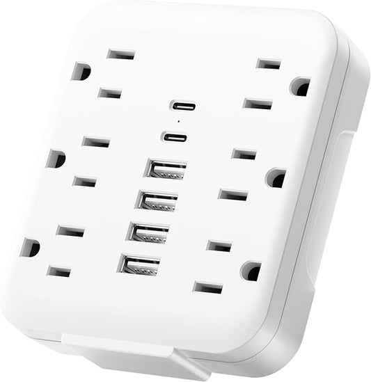 Multi Plug Wall Outlet Extender with USB Ports: 6 AC Outlets, 6 USB Ports (2 USB C), Wall Plug Power Strip, USB Plug Adapter for Wall Outlet, Outlet Splitter for Home Office Travel Cruise Essentials