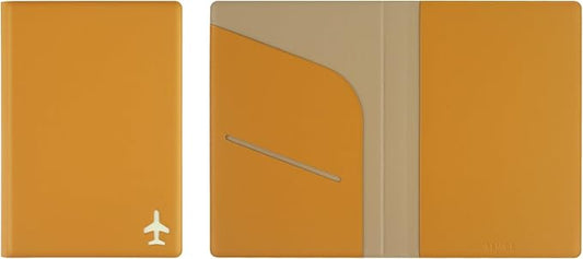 Fenice Plain Simple Passport Cover Holder Wallet Case for Travel Essential RFID Blocking Vegan Leather Waterproof (YELLOW)