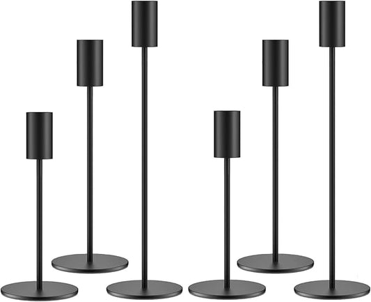 Set of 6 Black Taper Candle Holders, Metal Black Candlestick Holders, Tall Candle Holder, Fits 3/4 inch Thick Candle&Led Candles, for Table Centerpiece, Wedding, Dinning, Party Home Decor