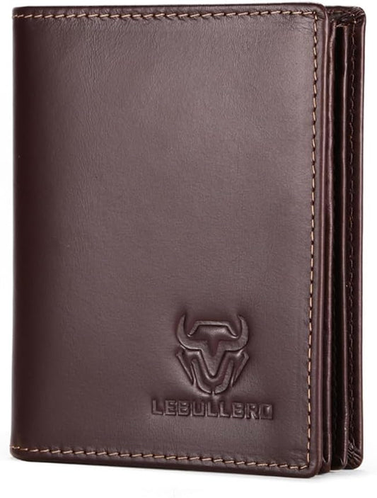 LEBULLBRO Genuine Leather Bifold Wallet RFID Blocking Wallet Large Capacity Purse Credit Card Holder for Men with 15 Card Slots (Coffee)