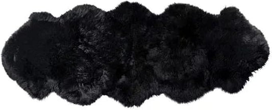 Woolous Genuine Black Sheepskin Rug 2x6 ft – Real Sheep Skin Double Pelt Runner Rug, Soft Thick Plush Fur Carpet for Bedroom, Living Room & Nursery