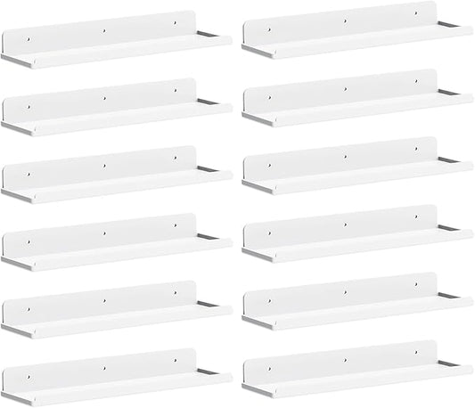 Lifewit Floating Shelves for Bathroom, 15" Acrylic Wall Organizer for Perfume, Makeup, Figures, Nail Polish, Photo, Book, Decor Display Rack for Nursery, Living Room, Bedroom, Kitchen, White, 12 Pack