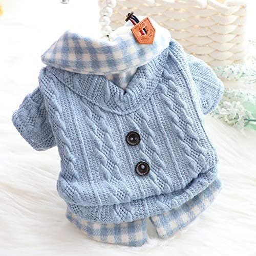 Dog Princess Sweater for Small Dogs Thick Shirt Plaid Clothes Costume Pet Girl Cute Coat Outfits Fall Costumes Winter Dog Sweaters (M,Blue)