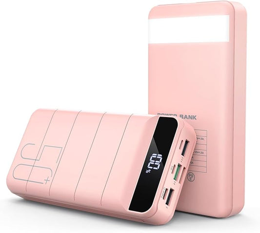 Power Bank Fast Charging 50000mAh - 22.5W Portable Charger USB C Quick Charge with 4 Outputs & 3 Inputs LED Display Huge Capacity External Battery Pack for iPhone, Samsung, iPad etc Pink