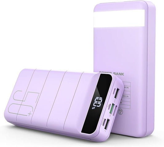 Power Bank Fast Charging 50000mAh - 22.5W Portable Charger USB C Quick Charge with 4 Outputs & 3 Inputs LED Display Huge Capacity External Battery Pack for iPhone, Samsung, iPad etc Purple