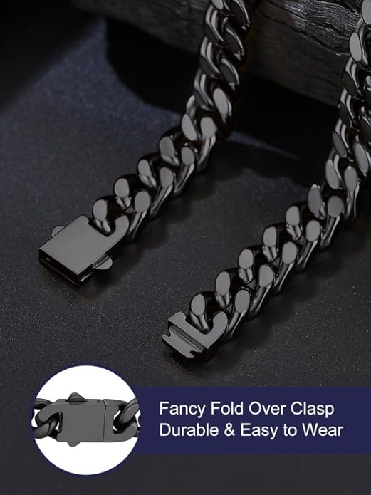 Bandmax Mens Stainless Steel Chain Necklaces 5/7/9/12MM Chunky Miami Cuban Link Chain Necklace Bracelet Silver/Gold Plated/Black Chains for Men 18"-30"