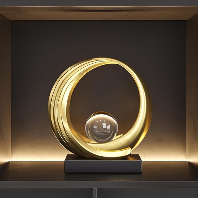 Golden Wave Resin Origami Statue Modern Abstract Home Decoration Emphasizes Abstract Office Desk Center Art Statue Table Family Bedroom Living Room Stripe Decoration (A)