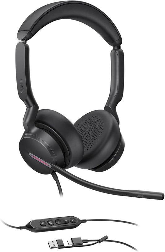 Yealink UH46 USB Headset with Mic, Wired Headset with 3 Noise Cancelling Microphones for PC/Computer/Laptop, Teams Certified, in Line Controls for Home Office Online Meetings, Plug & Play USB-C/A