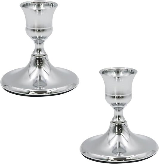 2 Pcs Silver Taper Candle Holders 2.8 Inch Vintage Short Skinny Metal Candlestick Holders for Table Centerpieces
