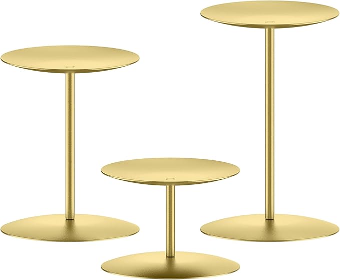 smtyle Gold Metal Cast Iron Candleholder Sets for Pillar Candles, Set of 3 Wedding Table Centerpiece Candle Holders, Minimalist Farmhouse Decor for Fireplace Mantel & Dining Room