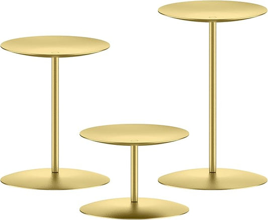 smtyle Gold Metal Cast Iron Candleholder Sets for Pillar Candles, Set of 3 Wedding Table Centerpiece Candle Holders, Minimalist Farmhouse Decor for Fireplace Mantel & Dining Room