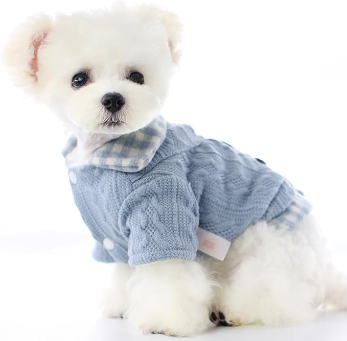Dog Princess Sweater for Small Dogs Thick Shirt Plaid Clothes Costume Pet Girl Cute Coat Outfits Fall Costumes Winter Dog Sweaters (XL,Blue)