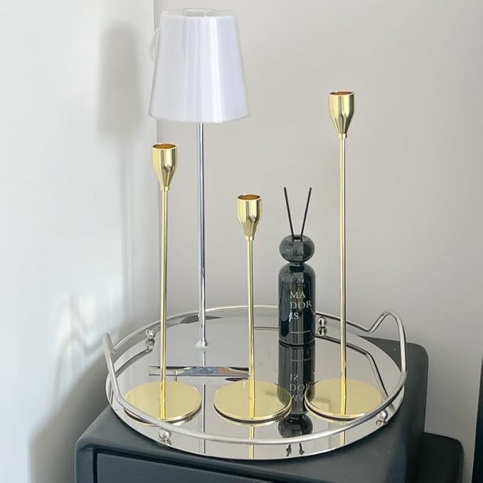 Delicate Light Gold Candlestick Holders of 6 PCS Taper Candle Stick Holders for 3/4" Taper&Led Candle, Elegant Candle Holder for Table Centerpiece/Wedding/Party/Dinning/Anniversary/Decor