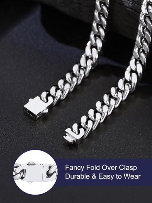 Bandmax Mens Stainless Steel Chain Necklaces 5/7/9/12MM Chunky Miami Cuban Link Chain Necklace Bracelet Silver/Gold Plated/Black Chains for Men 18"-30"
