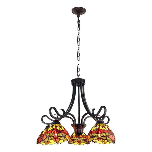 Chloe Lighting Empress Dragonfly Chandelier 5 Light 27in Wide Dark Bronze Multicolor Glass Model CH3T471RD27-DD5