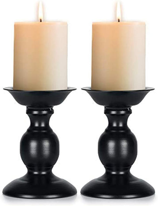 2 Pcs Black Pillar Candle Holders, Most Ideal for 3" Pillar Candles, Gifts for Wedding, Party, Home, Spa, Reiki, Votive Candle (2 x S)