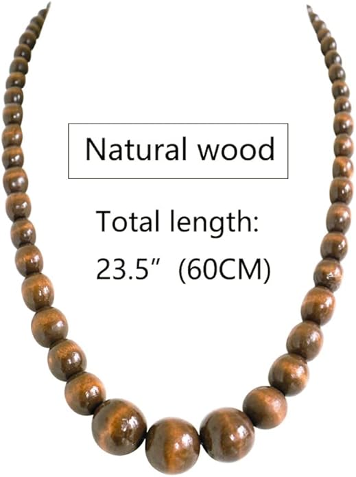 Xianli Wang Natural Wood Beads Necklace for Men Women Wooden Chain Unisex Chunky Bead Necklaces