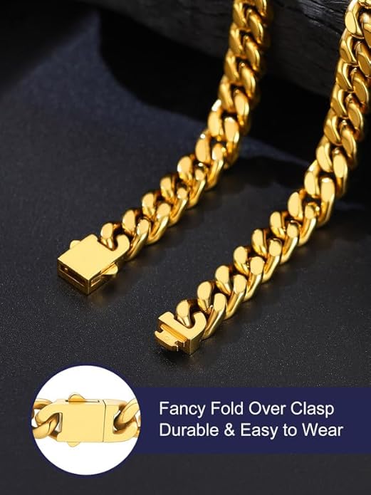 Bandmax Mens Stainless Steel Chain Necklaces 5/7/9/12MM Chunky Miami Cuban Link Chain Necklace Bracelet Silver/Gold Plated/Black Chains for Men 18"-30"