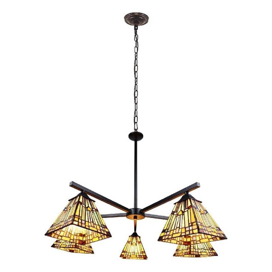Chloe Lighting Kinsey Mission Tiffany-Style Chandelier 30in Wide Multicolor, Model CH33293MS30-EE5, Glass Material