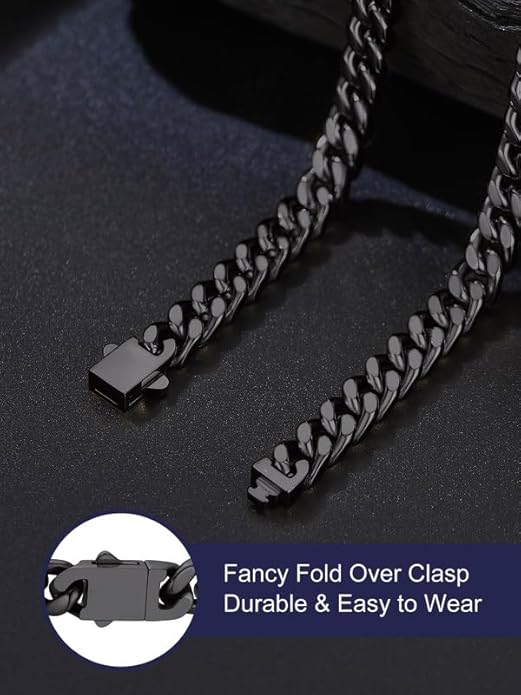 Bandmax Mens Stainless Steel Chain Necklaces 5/7/9/12MM Chunky Miami Cuban Link Chain Necklace Bracelet Silver/Gold Plated/Black Chains for Men 18"-30"