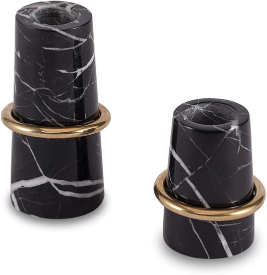 Luxurious Marble Candle Holders Black Candlestick Holders, Set of 2 for 3/4" Taper Candles, Black and Brass Gold, Modern Candle Holders for Table Centerpiece Wedding Home Decor