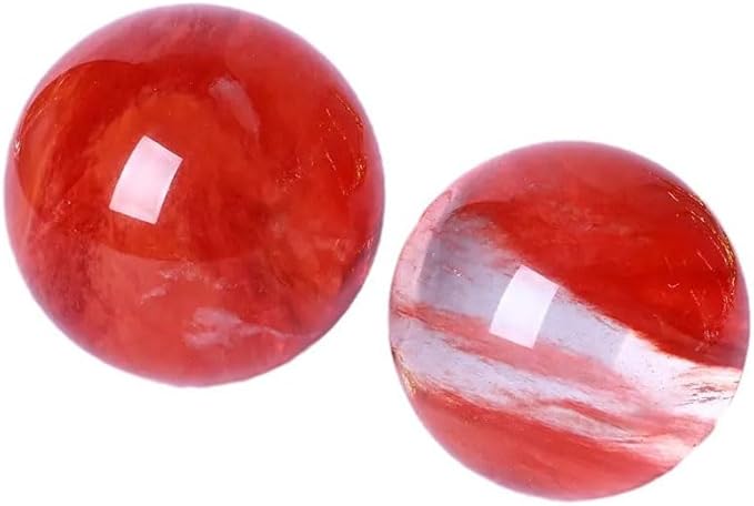 Natural Red Melting Healing Crystal Gemstone Sphere Ball for Reiki Balancing Meditation Energy Home and Office Decoration (7cm, Artificial Crystal)