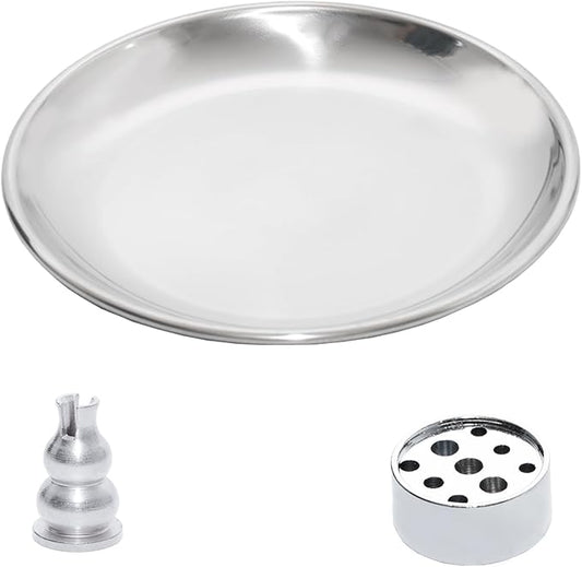 3 in 1 Incense Burner Set, 5.51 Inch Incense Holder, Gourd-Shaped Tray, Silver Metal
