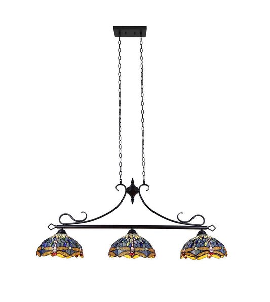 Chloe Lighting Dragonfly Tiffany-Style Island Pendant 3 Light 25in Wide Multicolor Glass Model CH3T524BD47-IL3