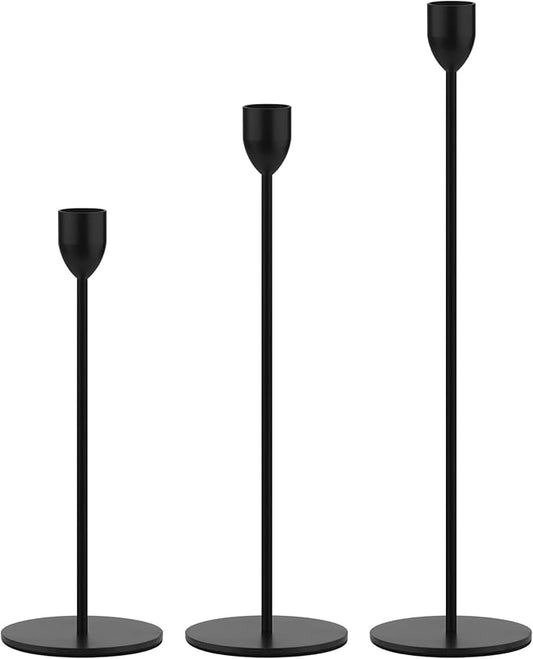 Ohtomber 3PCS Black Taper Candle Sticks Holder, Candlesticks Centerpiece Wedding Table Decor, Fit Pillar 3/4" Thick Tapered & Led Candles