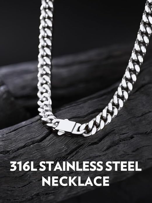 Bandmax Mens Stainless Steel Chain Necklaces 5/7/9/12MM Chunky Miami Cuban Link Chain Necklace Bracelet Silver/Gold Plated/Black Chains for Men 18"-30"