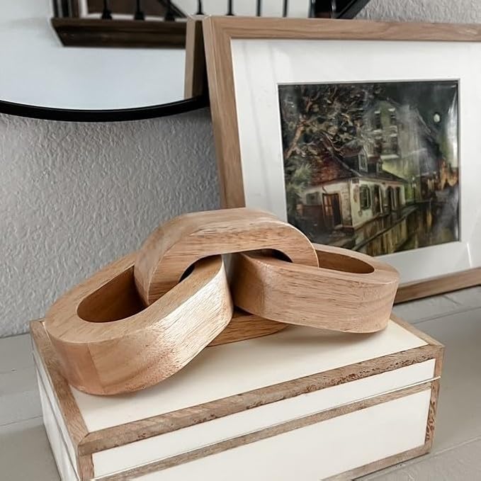 Azul Wood Chain Link Decor - Book Shelf & Table Decor, Natural Wooden Chain Link for Living Room & Entryway
