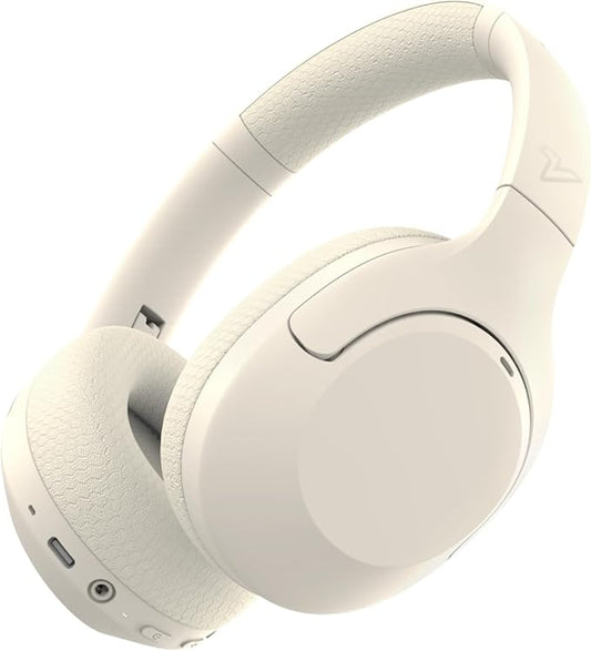 VOKALEN Hyper Pro Adaptive Active Noise Cancelling Headphones, Wireless Bluetooth Over Ear Headphones with mic, 60H Playtime, Comfort Fit Mesh Ear Cushions, Deep Bass Hi-Res Audio (Pro, Ivory White)