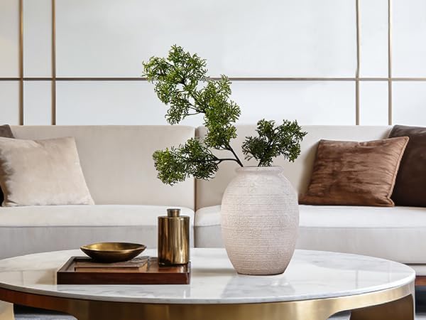 8 Inch White Ceramic Vase - Rustic Vintage Decorative Vase for Home - Farmhouse Pottery Vase for Flowers - Christmas Vase - Modern Vintage Dining Table Centerpiece ， Lyeec Vases Set