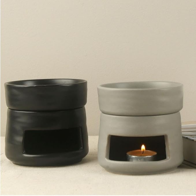 Ceramic Essential Oil Burner Tealight Candle Holder Decorative Aroma Diffuser Separable Wine Red