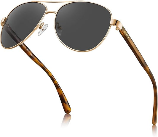 CARFIA Retro Trendy Pilot Sunglasses for Women Polarized UV Protection, Lightweight Outdoor Driving Lady Sunnies Metal Frame