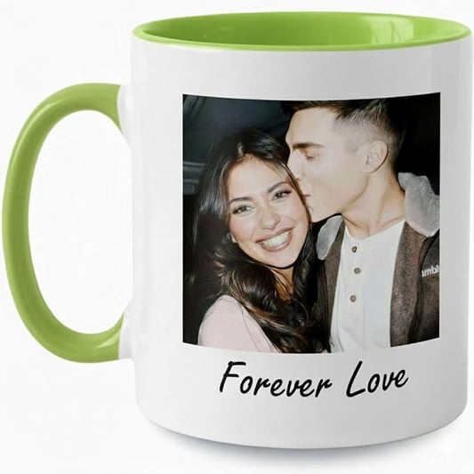 Custom Photo Coffee Mug, Personalized Forever Love Design Ceramic Cup for Anniversary Boyfriend Girlfriend Dishwasher Safe, 11oz (Green)