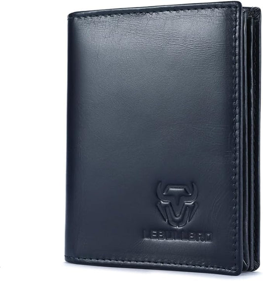 LEBULLBRO Genuine Leather Bifold Wallet RFID Blocking Wallet Large Capacity Purse Credit Card Holder for Men with 15 Card Slots (Navy)