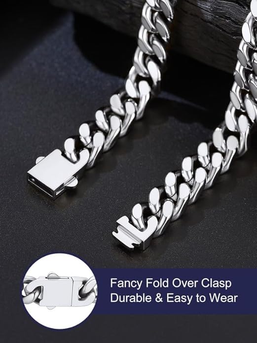 Bandmax Mens Stainless Steel Chain Necklaces 5/7/9/12MM Chunky Miami Cuban Link Chain Necklace Bracelet Silver/Gold Plated/Black Chains for Men 18"-30"