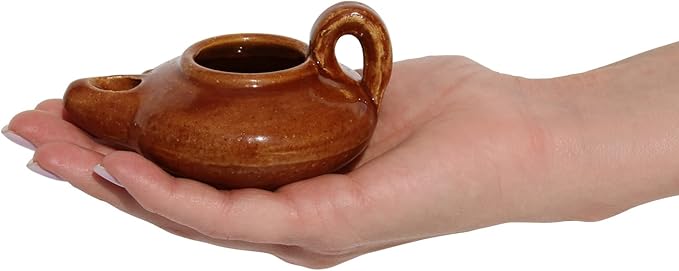 Biblical Herodian Clay Oil Lamp – Authentic Glazed Replica from The Time of Jesus in Jerusalem - Handmade Holy Land Christian Faith Gift