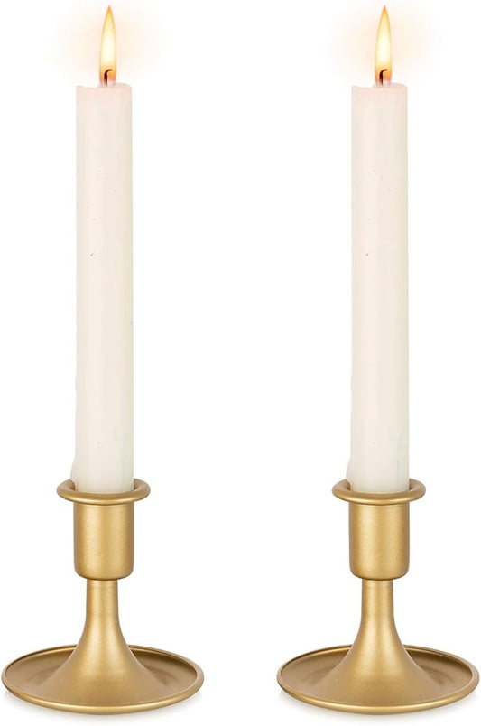 Gold Taper Candle Holder Vintage: Small Candle Sticks Holder Decor Brass Candlestick Holders for Home Dinning Table Wedding Centerpiece Holiday Party Chrismas Mantel Set of 2