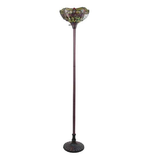 Chloe Lighting Empress Dragonfly Torchiere Lamp 14in Wide Dark Bronze Multicolor Glass, Model CH3T471RD14-TF1