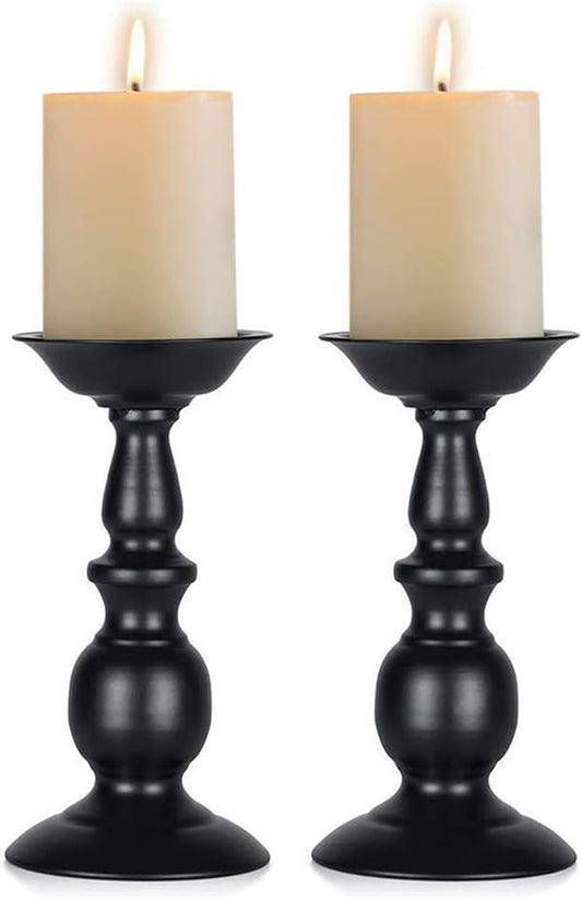 2 Pcs Black Pillar Candle Holders, Most Ideal for 3" Pillar Candles, Gifts for Wedding, Party, Home, Spa, Reiki, Votive Candle (2 x L)
