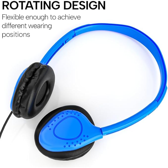 Maeline Kids Headphones for School Classroom K-12, Library, Museum, Travel, On Ear Stereo Headset with Adjustable Band & Faux Leather Cushions - 3.5mm Plug - 500 Pack - Multicolors