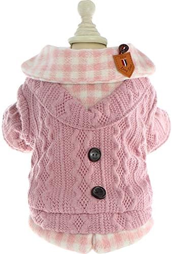 Dog Princess Sweater for Small Dogs Thick Shirt Plaid Clothes Costume Pet Girl Cute Coat Outfits Fall Costumes Winter Dog Sweaters (L,Pink)