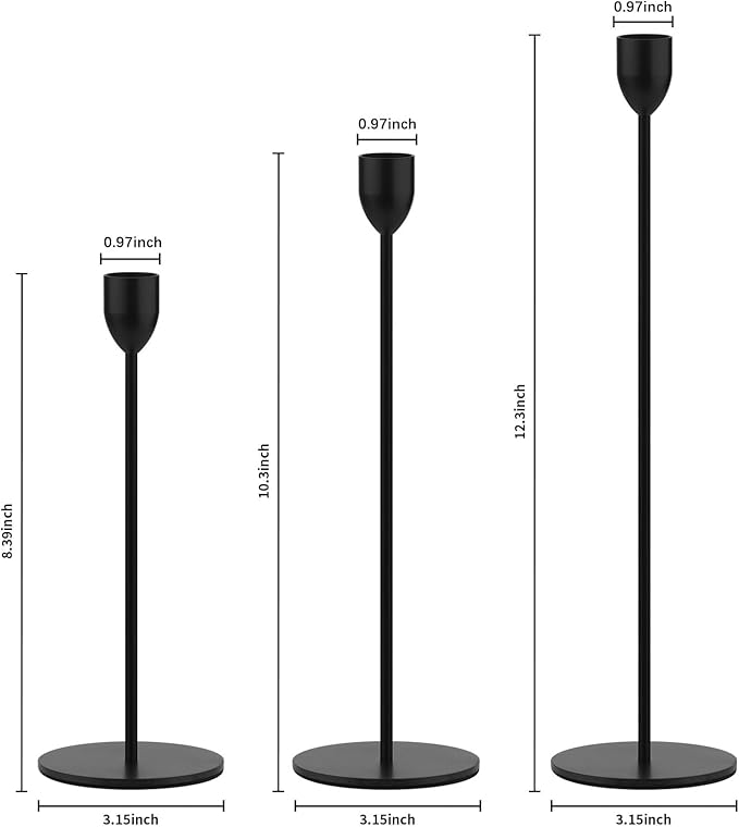 Ohtomber Black Taper Candle Holder - 6PCS Candlestick Holders, Candlesticks Centerpiece Wedding Table Decor, Fit Pillar 3/4" Thick Tapered & Led Candles