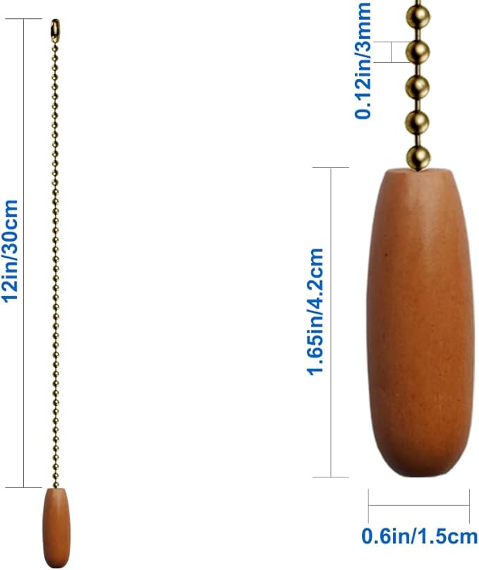 4 Pack Ceiling Fan Pull Chains 12-inch Beaded Ball Chains Wooden Decorative Pendant Extension Chains for Ceiling Light Lamp Fan Chain(Bronze)