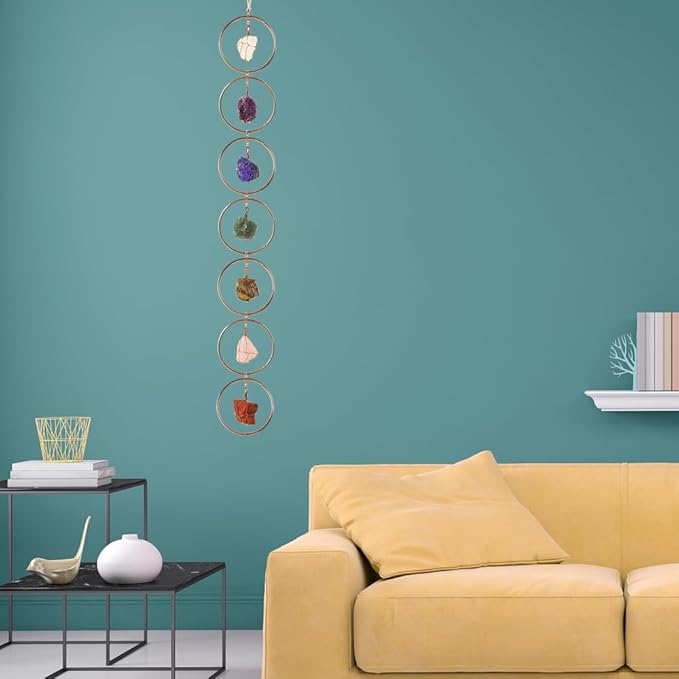 Anjiucc Handmade Natural Gemstone Crystal Hanging Ornaments 7 Chakra Feng Shui Ornaments for Home Decoration Window Decor（A-Style 8）